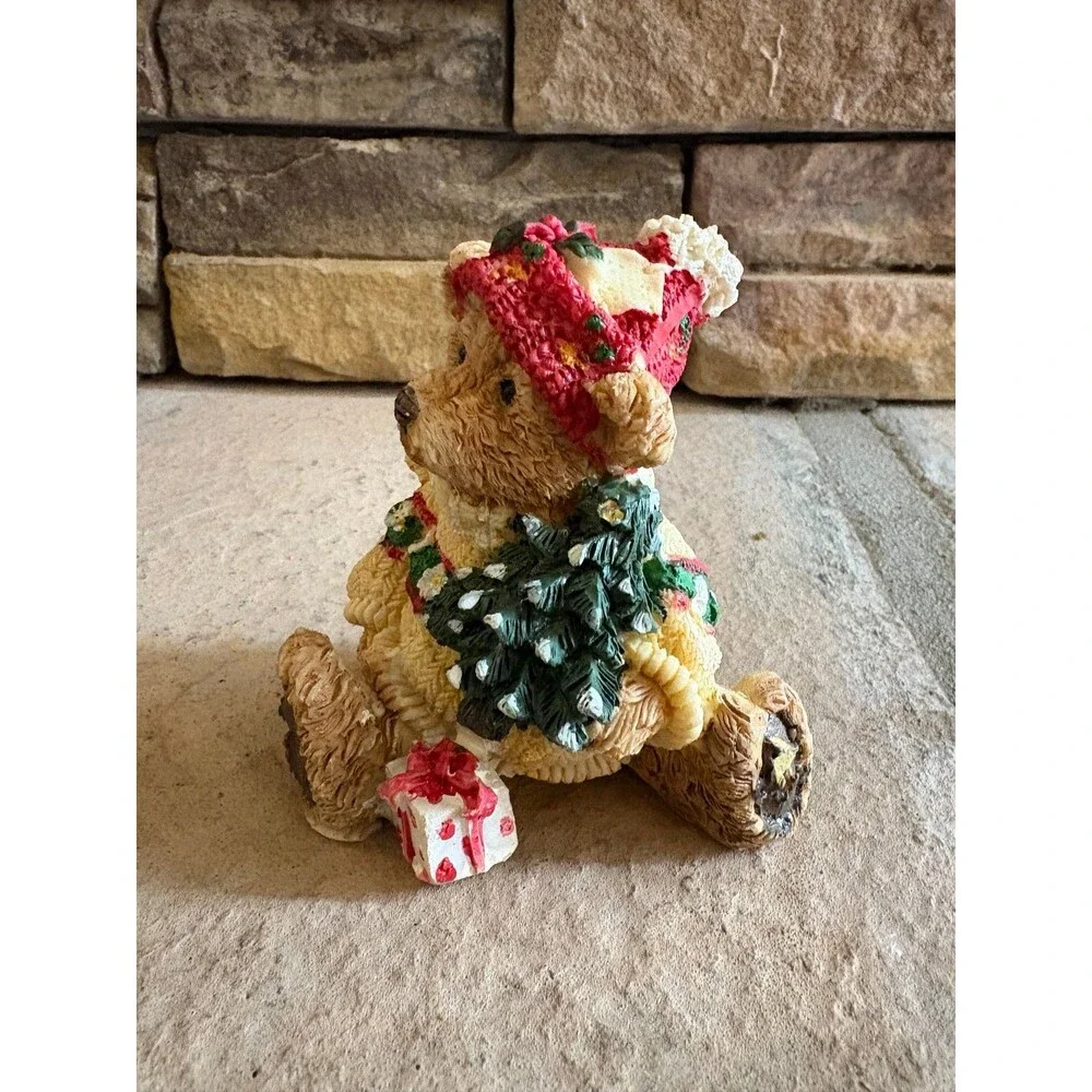 Vintage K's Collection Christmas Decoration Figurine Bear w/hat Sweater Tree